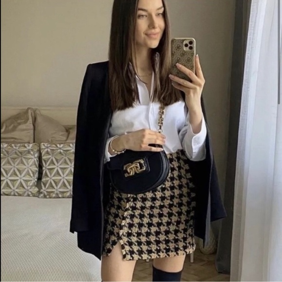 NWT House of Harlow 1960 Houndstooth Tweed Mini Skirt Small - Picture 1 of 10